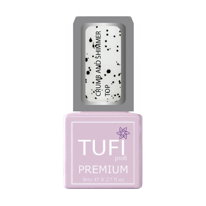 Уцінка! Топ для гель-лаку Tufi Profi Premium Crumb And Shimmer Top з глянцевим фінішем, шимером та дрібною крихтою, 8 мл